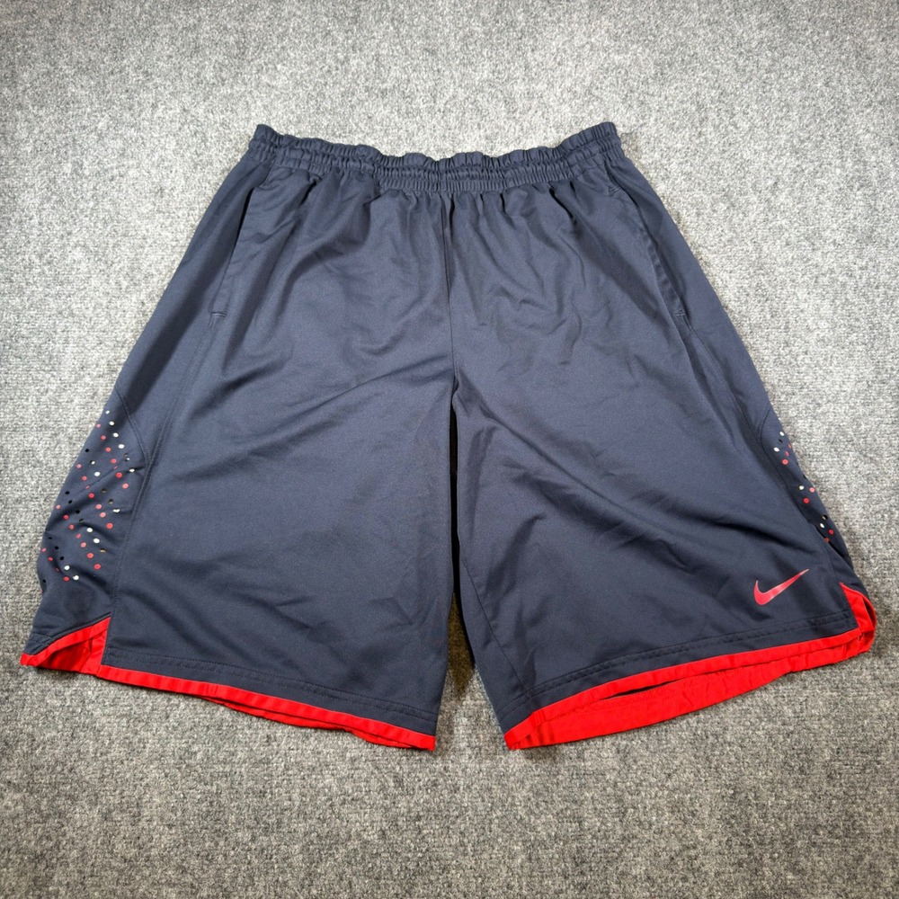 Nike Dri-FIT Basketball Shorts Mens XXL Navy Blue Red 11" Inseam Drawstring